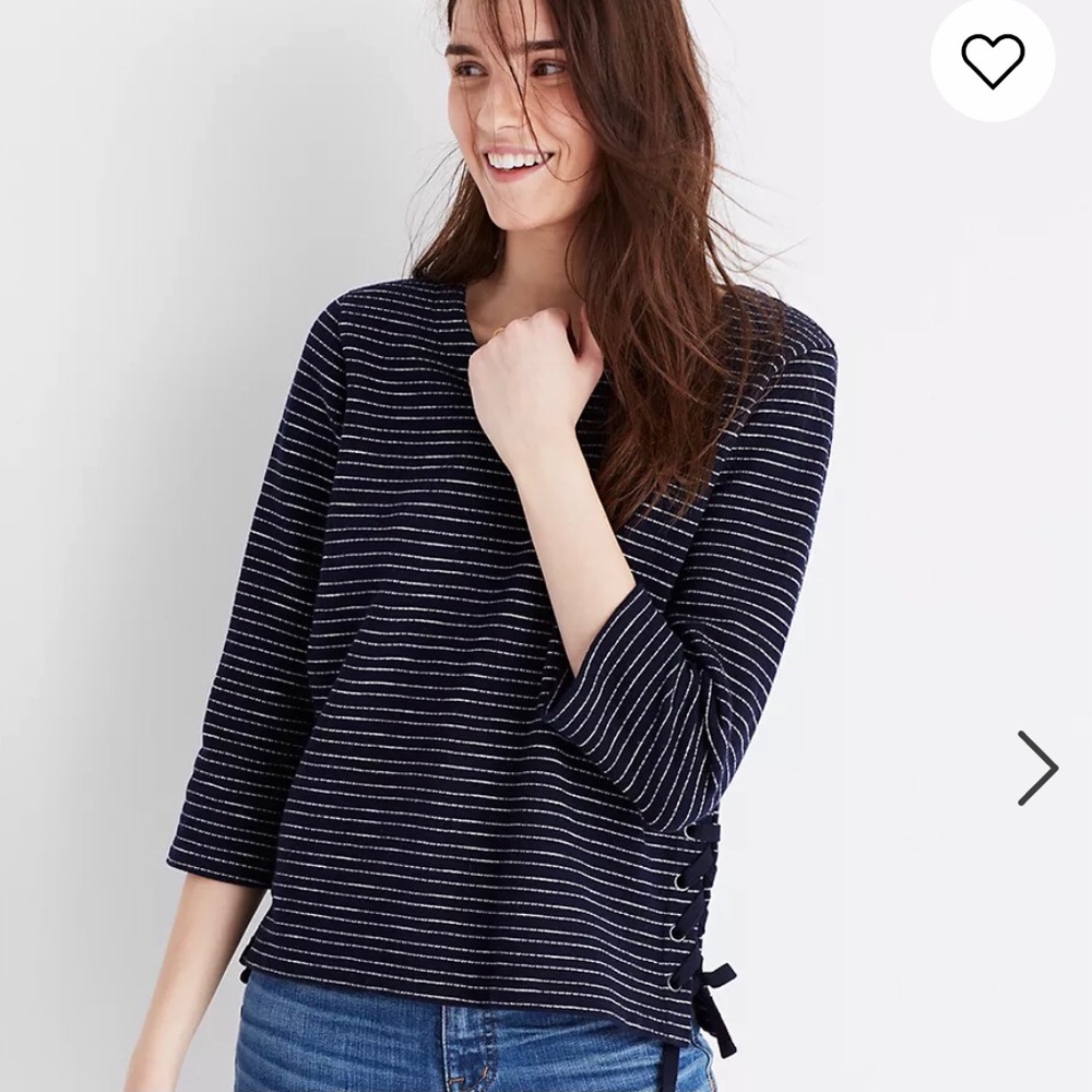 Madewell Navy and White‎ Stripe Side Lace Up Top Blouse Size XS